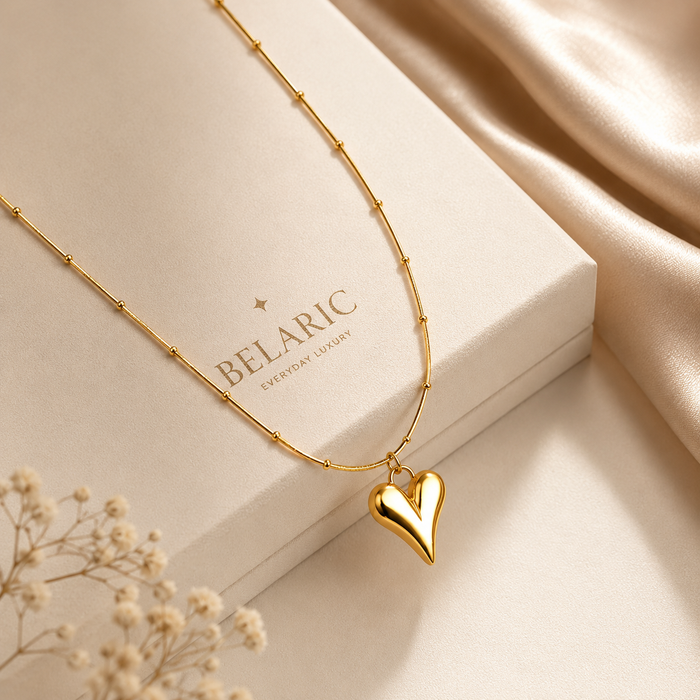 BELARIC 18K gold-plated heart pendant necklace for women - styled view