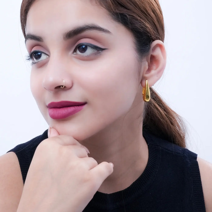 18K gold-plated oval stud earrings product view 3 - BELARIC