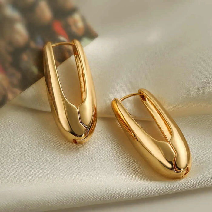 18K gold-plated oval stud earrings product view 4 - BELARIC