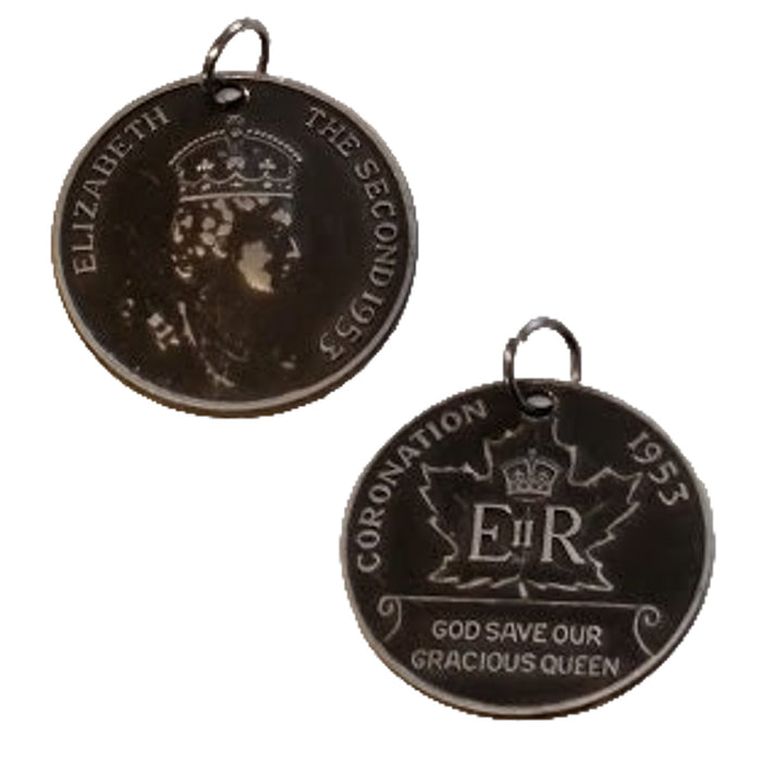 1953 Queen Elizabeth II Coronation Commemorative Coin Pendent Royal Family Memorabilia - Wainfleet Trading Post