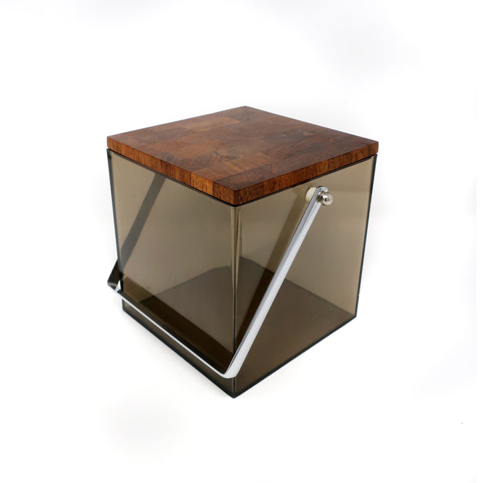 1960s Teak and Smoked Acrylic Ice Bucket