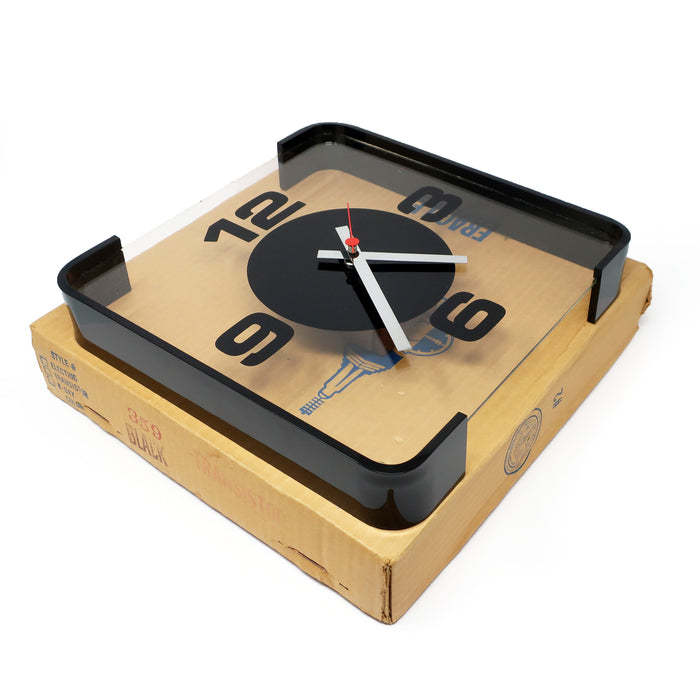 1970s Black Lucite Wall Clock by Empire Art