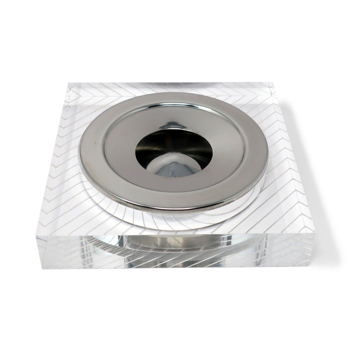 1970s Etched Lucite and Chrome Dish