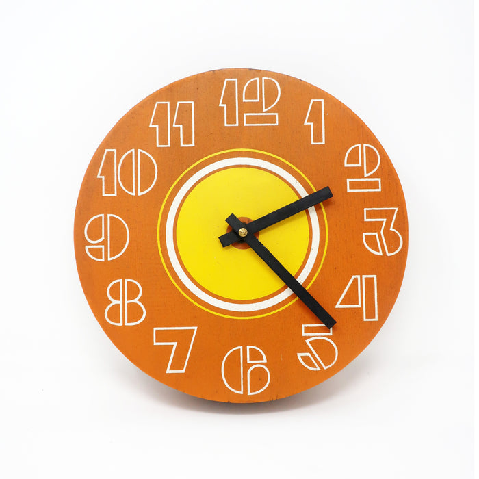 1970s Orange Wood Wall Clock