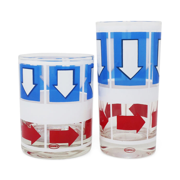 1970s Pop Art Red White & Blue Arrow Glasses by Bartrix/Cera Glass - Set of 16