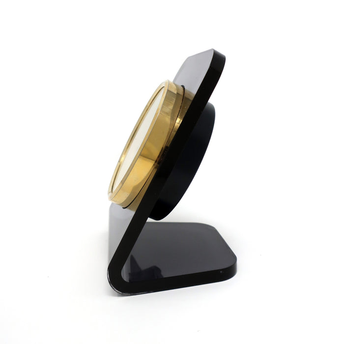 1980s Smoked Lucite and Brass Desk Clock by Seiko
