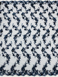 3D Flower Sequin Cluster Design - Navy Blue - Sequins Embroidered Floral Design on Tulle Sold By Yard