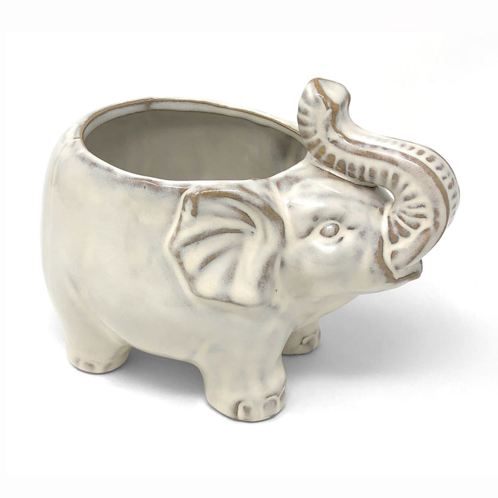 Accent Decor Elephant 7" x 4" Ceramic Pot, Ivory
