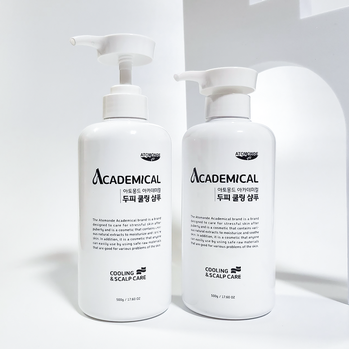 ATOMANDE Academic Scalp Cooling Shampoo 500ml bottles for cooling and scalp care.