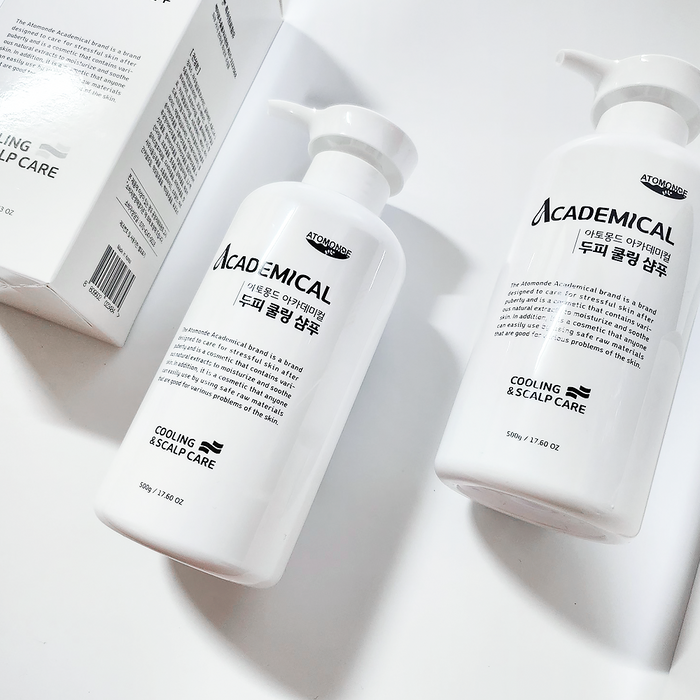 ATOMANDE Academic Scalp Cooling Shampoo 500ml bottle showing packaging and product label.