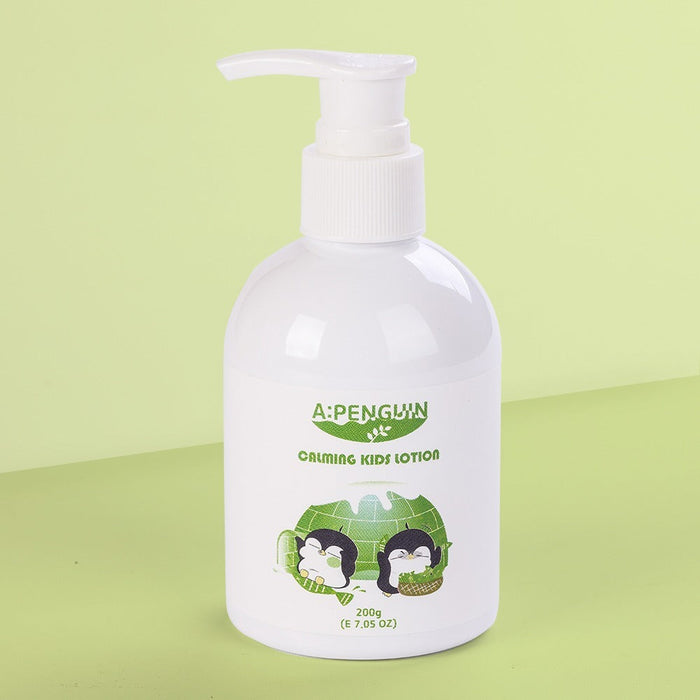 ATOMANDE Arctic Penguin Kids Children Calming Lotion Skin Soothing Moisturizing Body 200ml bottle on green background