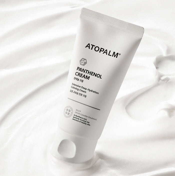 ATOPALM Panthenol Cream 80ml tube on white background showing packaging and branding.