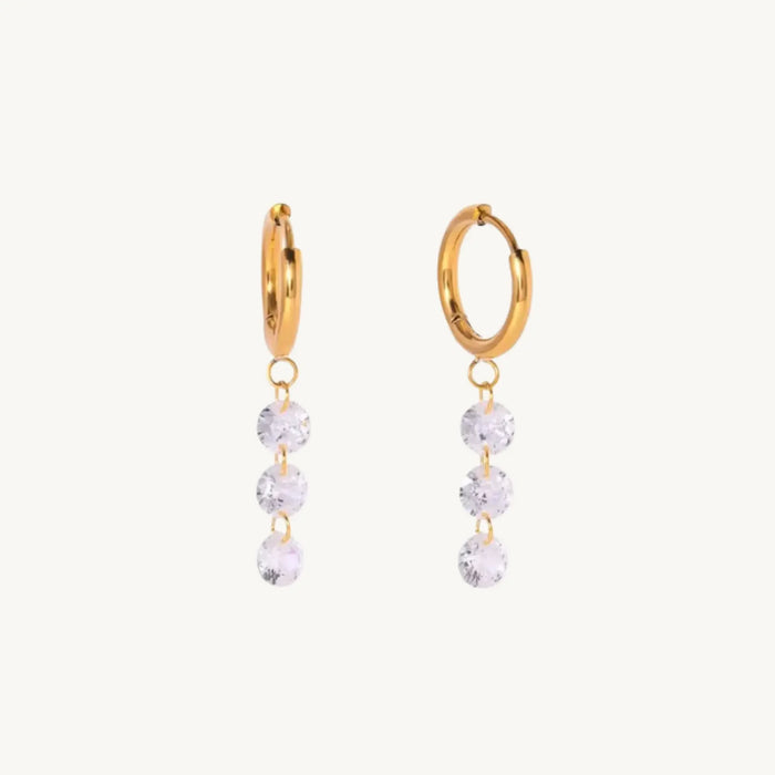 Gold Huggie Hoop Earrings with Dangling Zircon Stones – Elegant Minimalist Jewellery - BELARIC