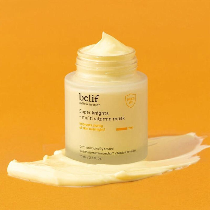 BELIF Super Knights Multi Vitamin Mask 75ml on a bright background showing creamy texture.