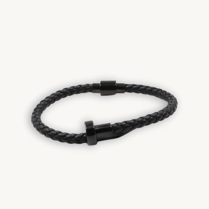 Men’s Black Leather Nail Bracelet – Bold & Stylish Bangle - BELARIC