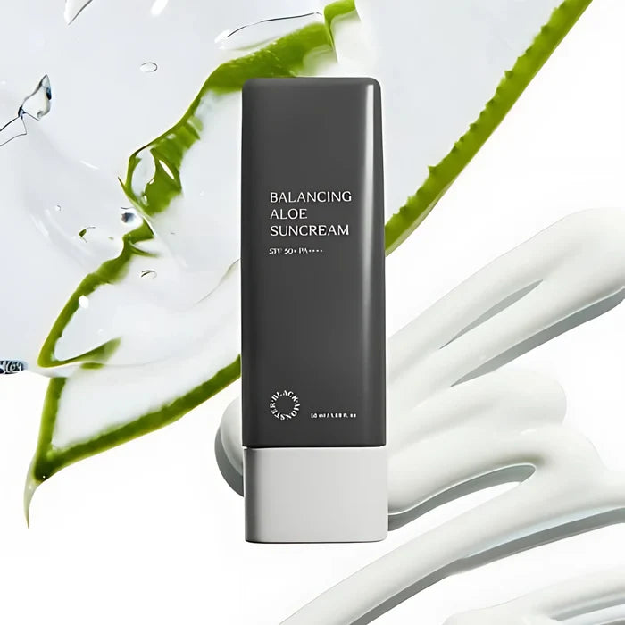 BLACK MONSTER Sebum Control Balancing Aloe Sunscreen 50ml bottle product shot for Gentleman Korea, men’s Korean skincare sunscreen with aloe and sebum control