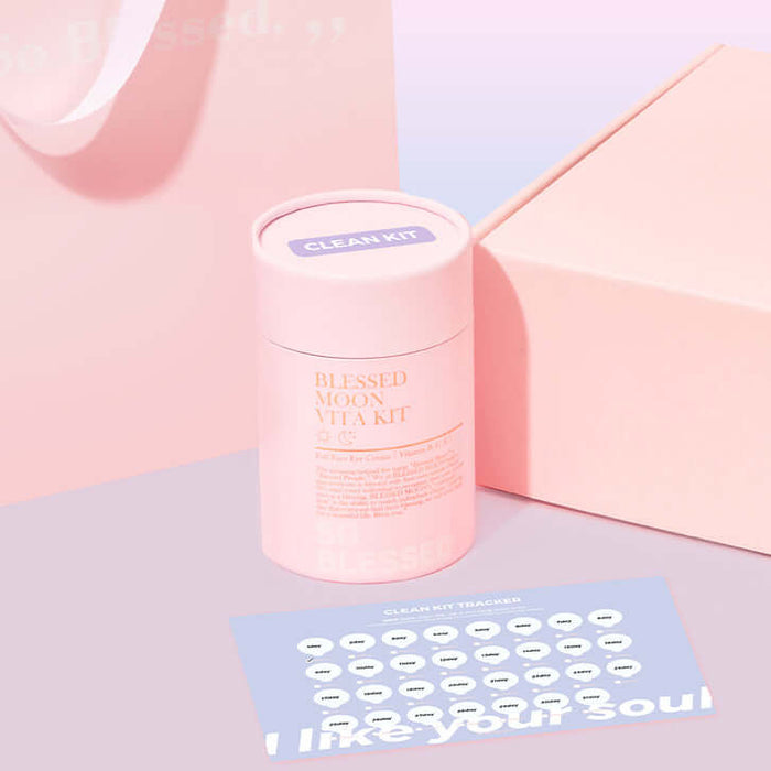 BLESSED MOON Clean Kit displayed with packaging and card, showcasing product elegance and design.
