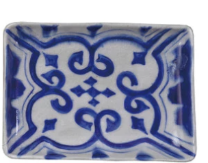 Blue & White Hand-Painted Stoneware Square Plate with Pattern