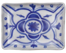 Blue & White Hand-Painted Stoneware Square Plate with Pattern