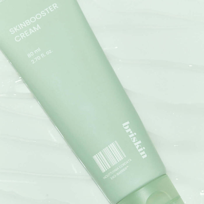 BRISKIN Houttuynia Cordata Exo-Bssrrier Skinbooster Cream 80ml tube on a textured surface