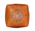 Brown Caramel Embossed Square Ottoman - Medaillon