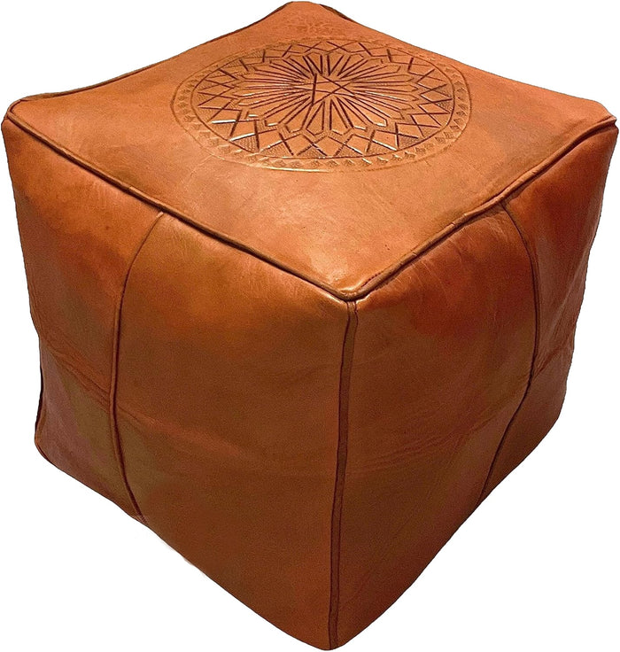 Brown Caramel Embossed Square Ottoman - Medaillon