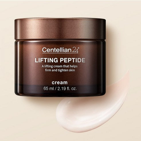 CENTELLIAN 24 Lifting Peptide Cream 65ml jar on light background, showcasing skincare product features and benefits.