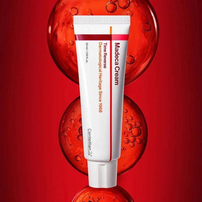 CENTELLIAN 24 Madeca Cream Time Reverse 50ml product packaging on red background
