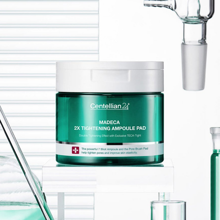 CENTELLIAN 24 Madeca Double Tightening Ampoule Pads (60 sheets) in green packaging on a white background with dropper.