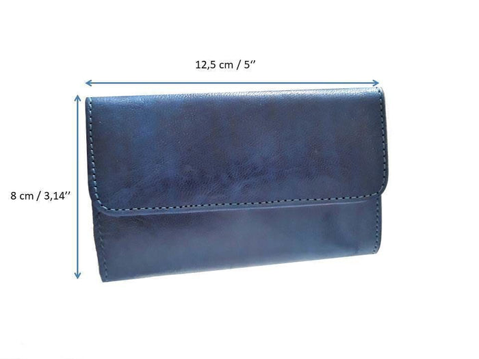 Club Morocco Leather Wallet - Simple - Small - Blue - Measurements