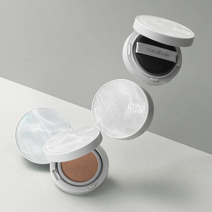 CORALHAZE New Airy Fit O2 Cushion displayed in sleek packaging, showcasing compact design and innovative formula.