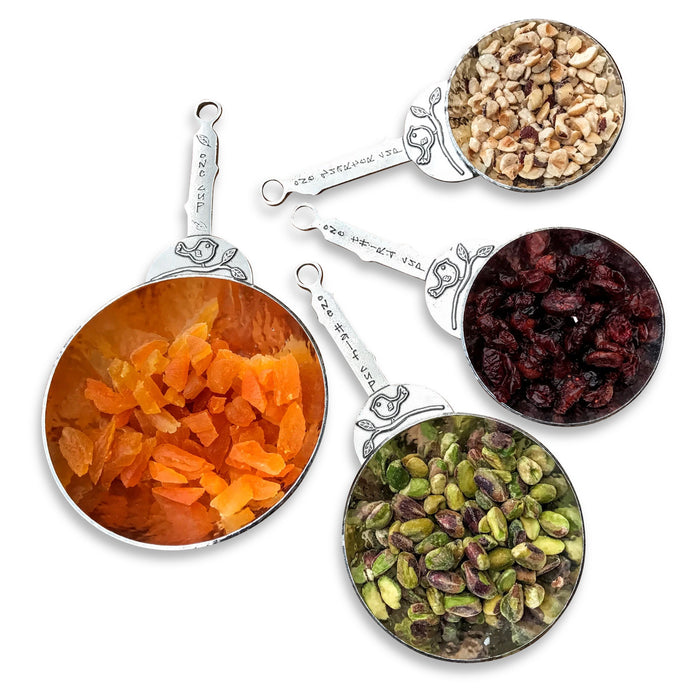 Crosby & Taylor Bird 4-piece Artisan Pewter Measuring Cup Set, Handmade in the USA