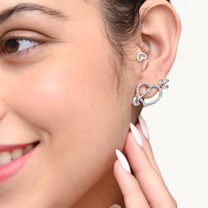 Sparkling Heart Crystal Earrings – Romantic Silver-Plated Studs for Women - BELARIC