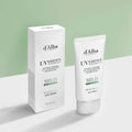 D'ALBA Vegan Waterfull Mild Suncream in box with tube, SPF 50+ PA++++, lightweight formula for sensitive skin protection.