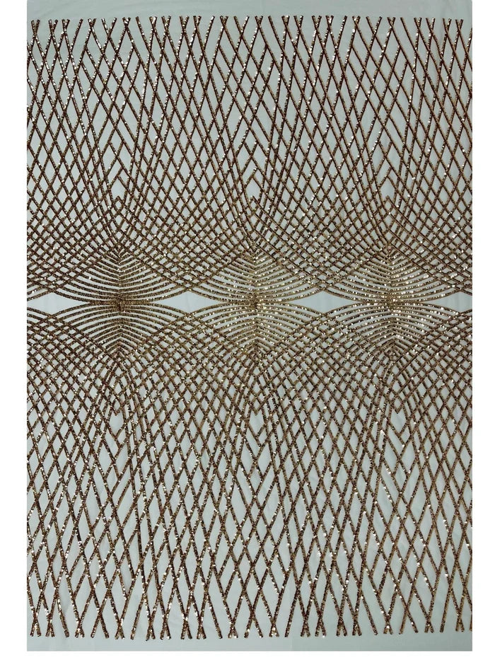 Diamond Geometric Sequins - Rose Gold on Blush - 2 Way Stretch Lace Geometric Fabric Sold By Yard