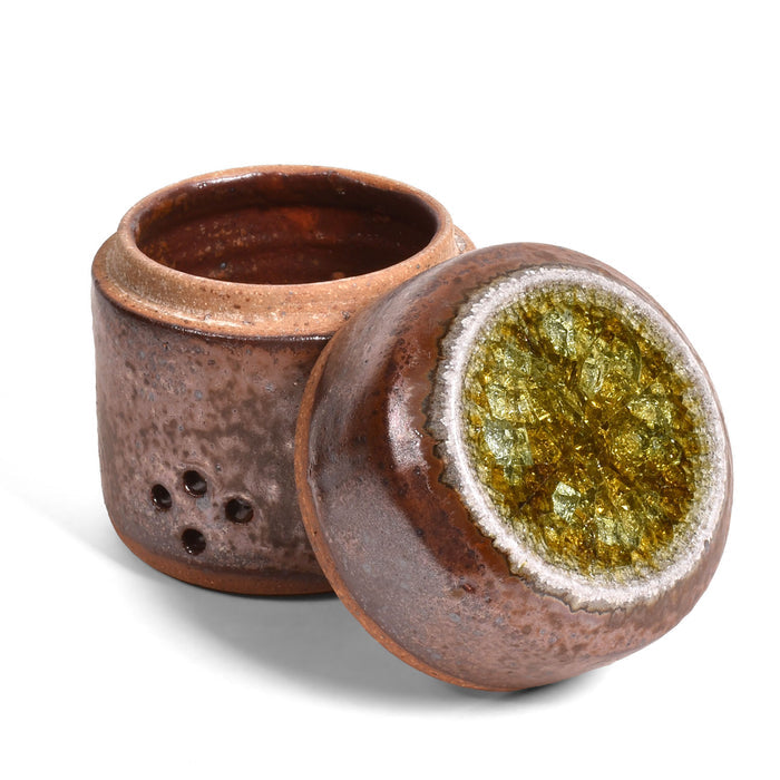 Dock 6 Pottery Handmade Small Garlic Keeper with Fused Glass Lid, Copper