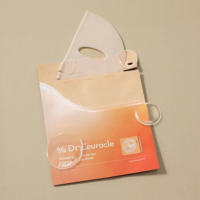 DR.CEURACLE Vegan Kombucha Tea Essence-in-Gel Mask packaging with mask displayed