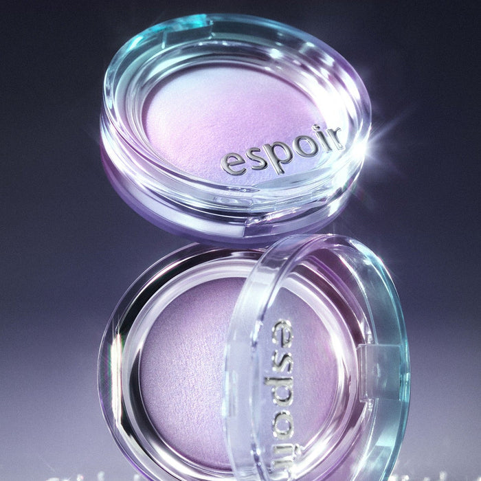 ESPOIR Strobing Highlighter [Galaxy Beam Collection] shimmering shades in open compacts, perfect for radiant, glowing skin.