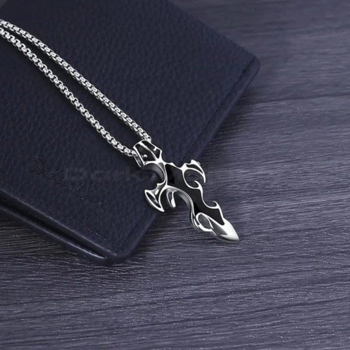 Men’s Stainless Steel Flame Cross Necklace – Gothic Rock Style - BELARIC
