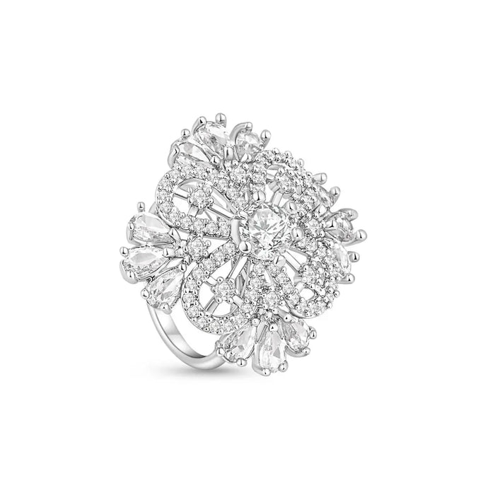 Floral crystal ring with silver-tone finish - BELARIC