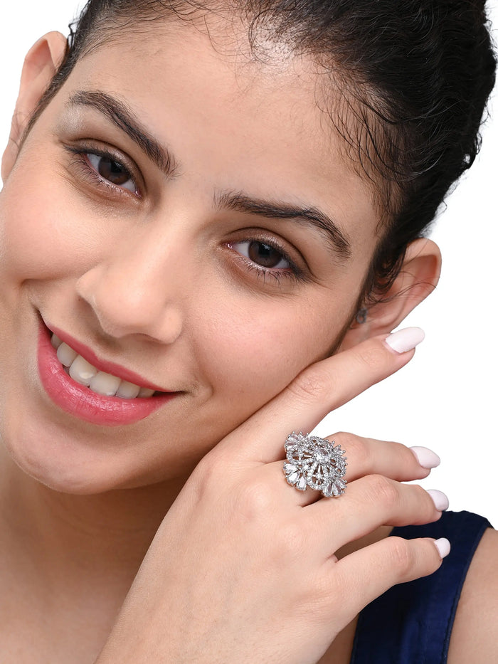 Floral crystal ring product view 2 - BELARIC