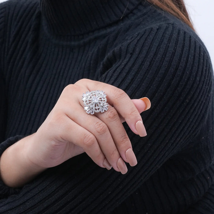 Floral crystal ring styled view - BELARIC