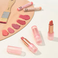 FORENCOS All Light Mood Chiffon Lipstick in soft shades with a brush and color swatches on a wooden palette.