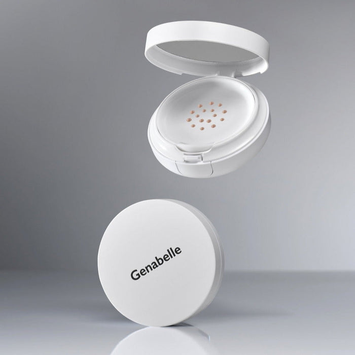 GENABELLE RX Derma Sheild Cushion 15g showcasing compact design on reflective surface.