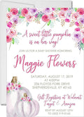 Girls Pink & Purple Pumpkin Fall Baby Shower Invitations