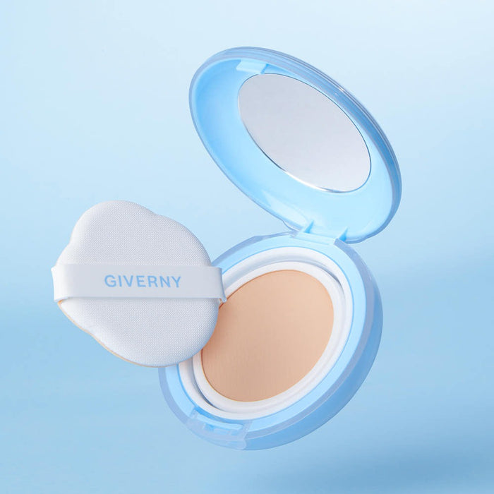 GIVERNY Cloud Mesh Cushion 15gX2 (Main Product + Refill) (SPF 40, PA++) compact with applicator on a blue background