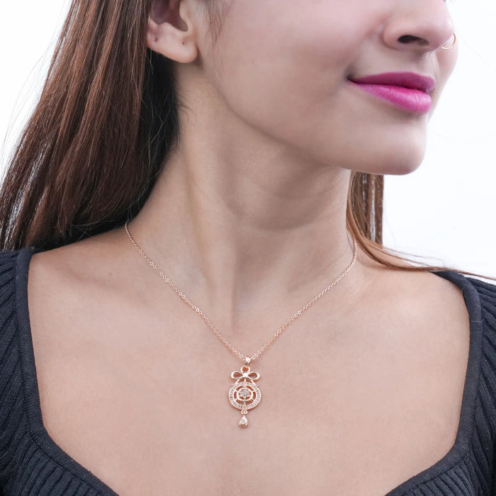 Gold bow necklace with CZ accents - BELARIC