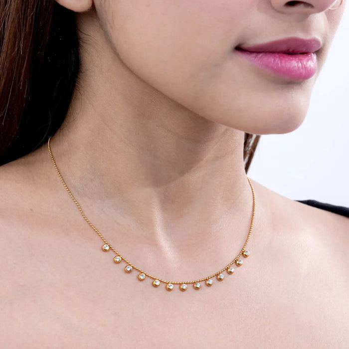 Gold crystal drop necklace product view 2 - BELARIC