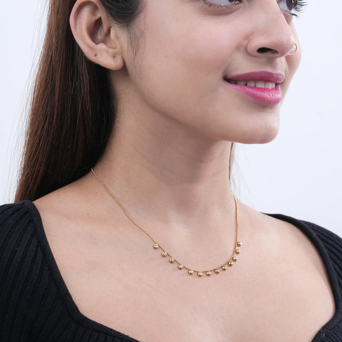Gold crystal drop necklace detail view - BELARIC
