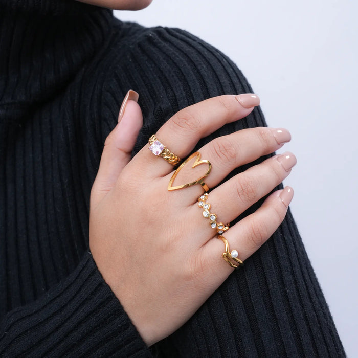 Minimal Gold Pearl Open Ring | Adjustable Designer Statement Ring for Women - BELARIC